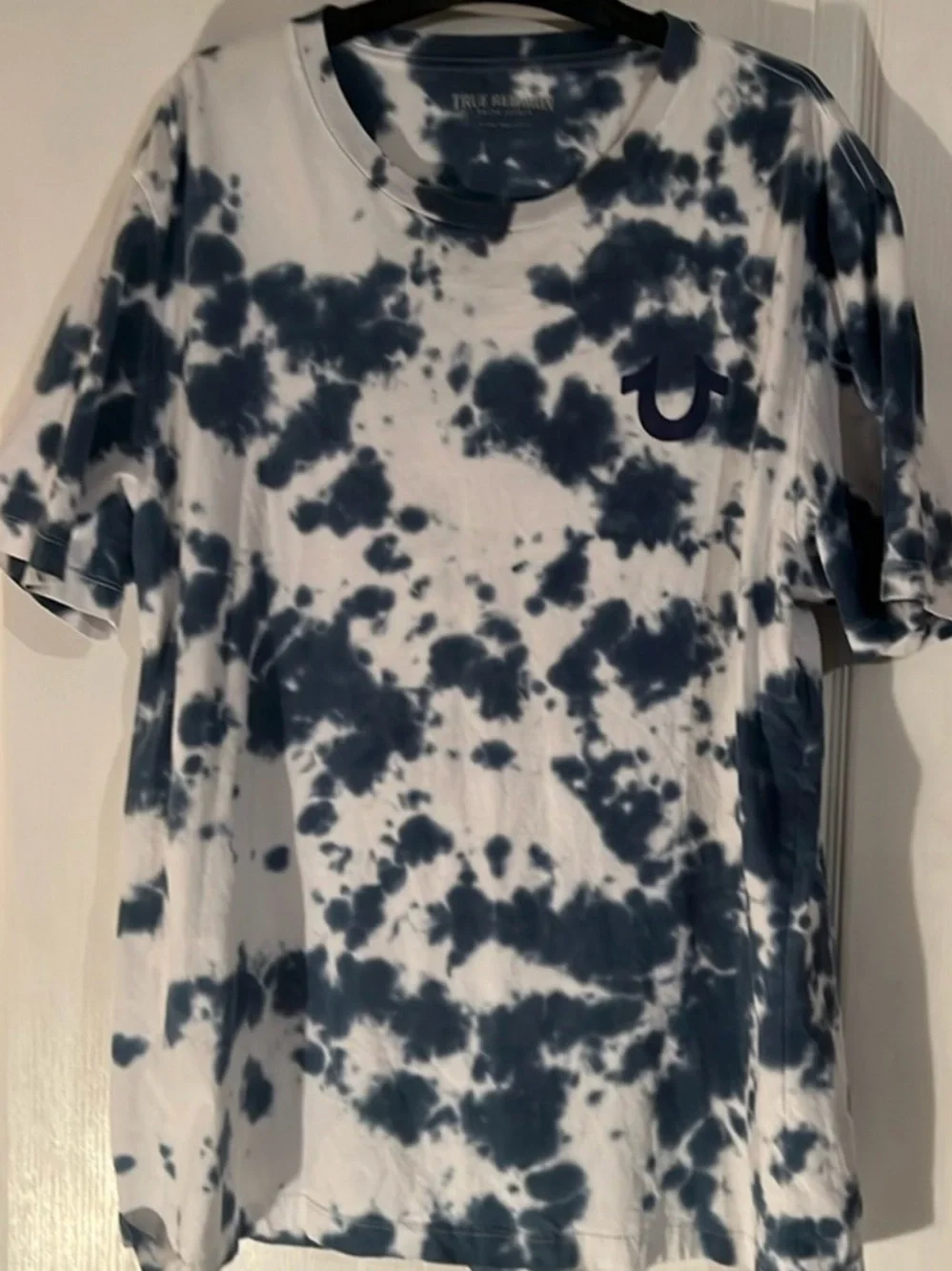 True Religion Navy and White Tie-Dye Logo Tee